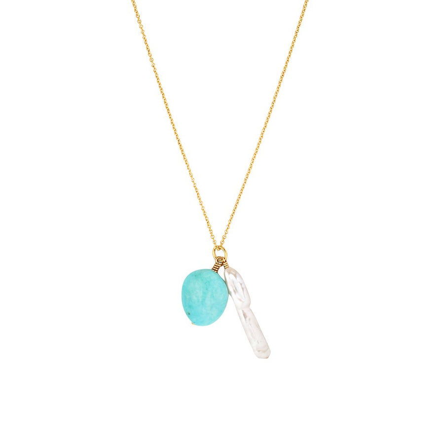 Ayla Gold Filled Necklace with Amazonite and Biwa Pearl Drops Gold 1 - Bowerbird Jewels - Online Jewellery Store