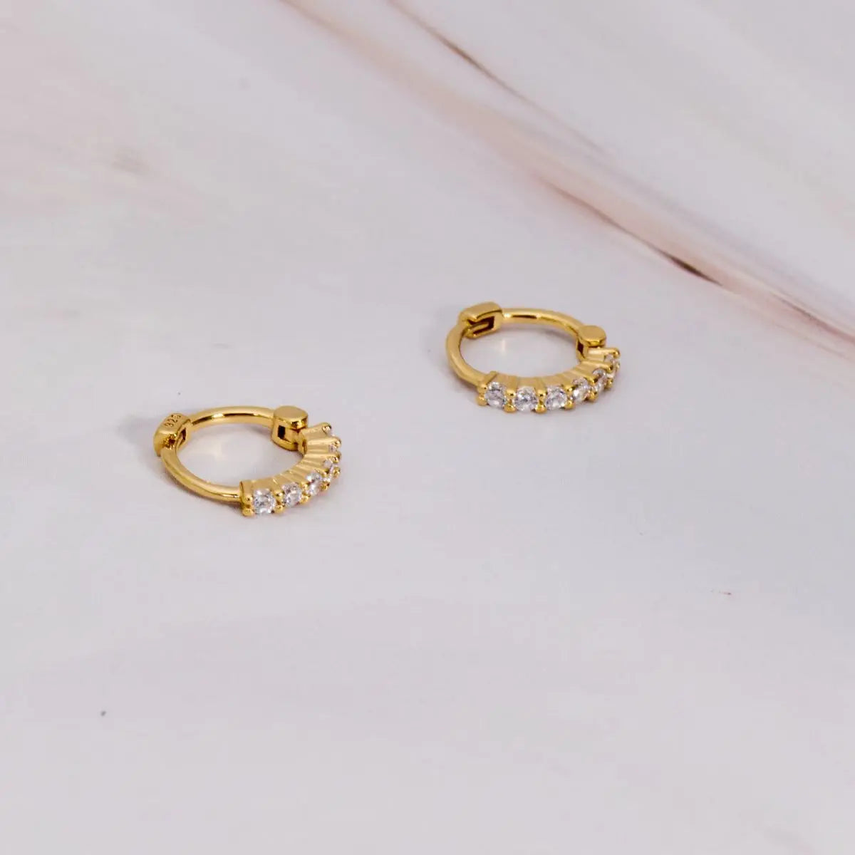 Cubic Zirconia Sterling Silver Huggie Earrings Gold 1 - on lay Australian Jewellery Brand Bowerbird Jewels
