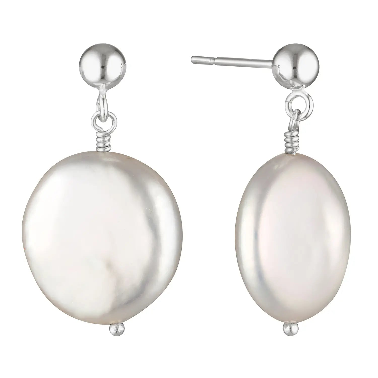 Drop Stud Coin Pearl Earrings Silver 1 - Australian Jewellery Brand Bowerbird Jewels