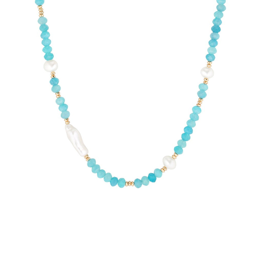 Eira Gold Filled Gemstone and Pearl Necklace Amazonite 1 - Bowerbird Jewels - Online Jewellery Store