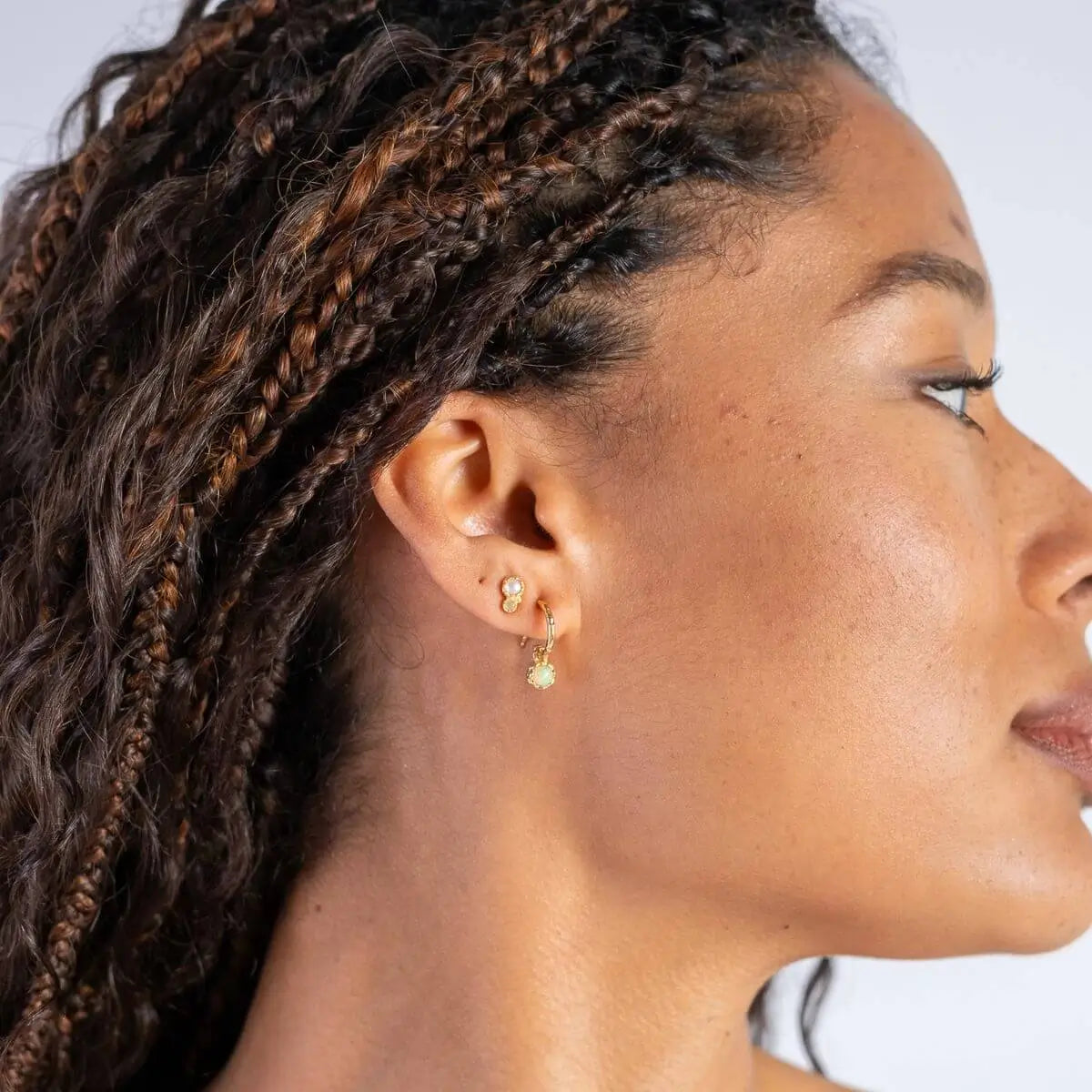 Empowered Organic Stud Earrings Gold 1 - on model- Australian Jewellery Brand Bowerbird Jewels