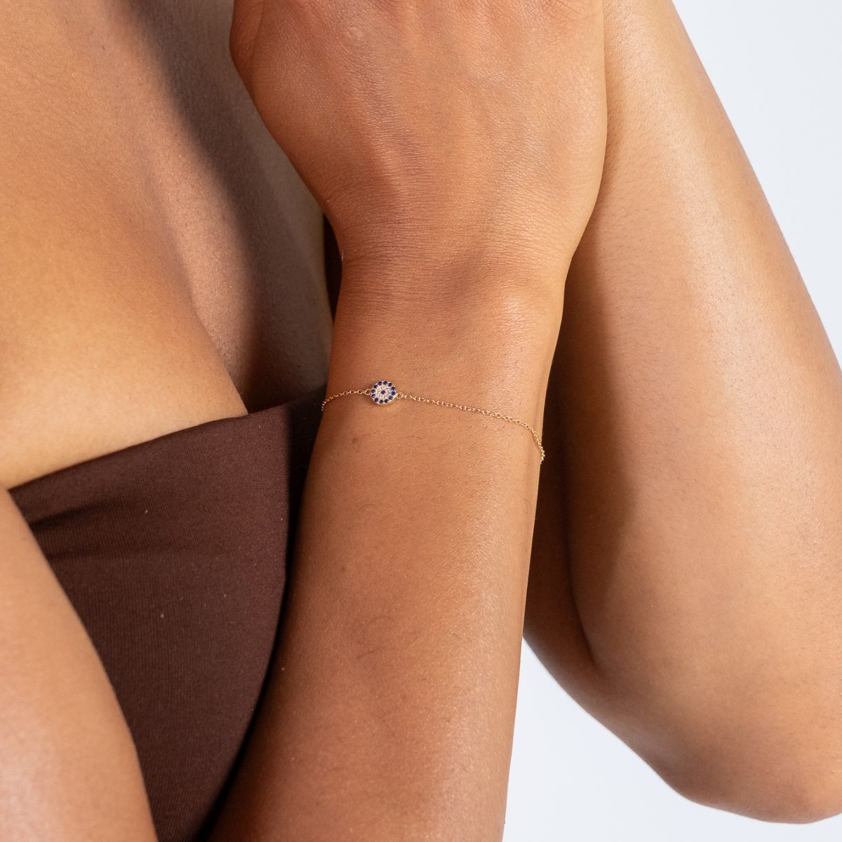 Gold-Silver Evil Eye BraceletDark Blue on model-Australian Jewellery Brand Bowerbird Jewels