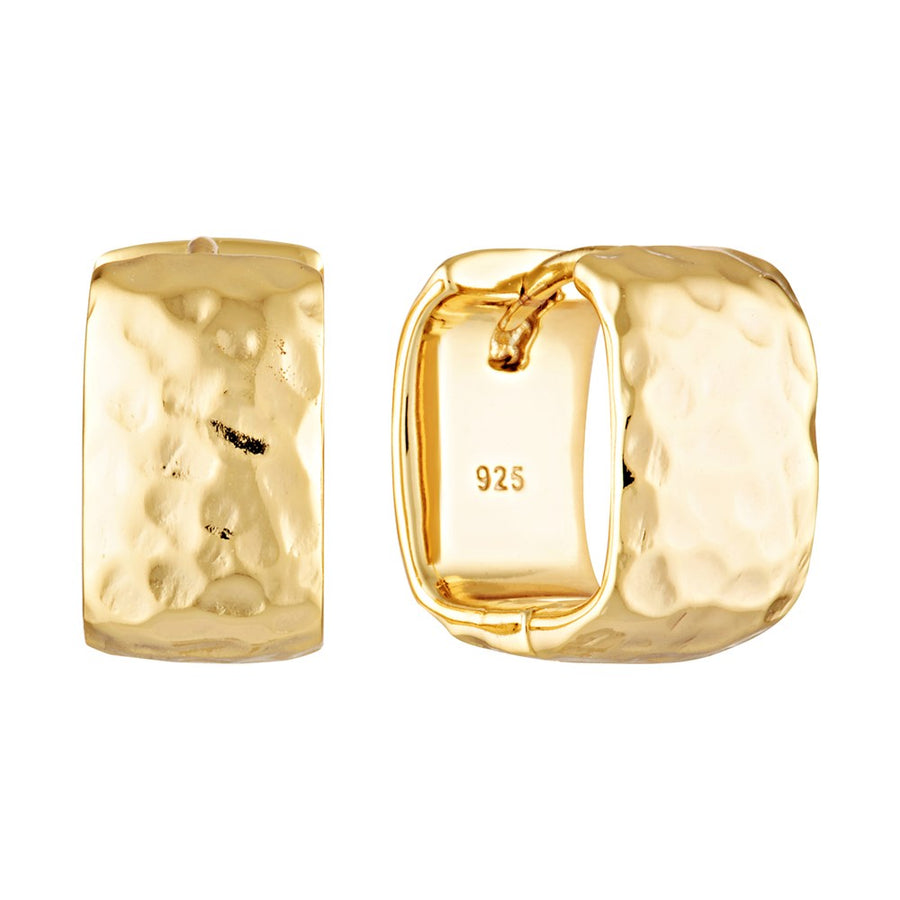 Hammered Finish Square Huggie Hoop Earrings Gold 1 - Bowerbird Jewels - Online Jewellery Store