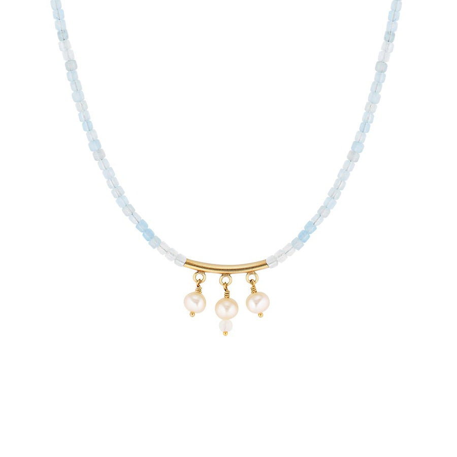 Isla Gold Filled Pearl and Gemstone Necklace Aquamarine 1 - Bowerbird Jewels - Online Jewellery Store