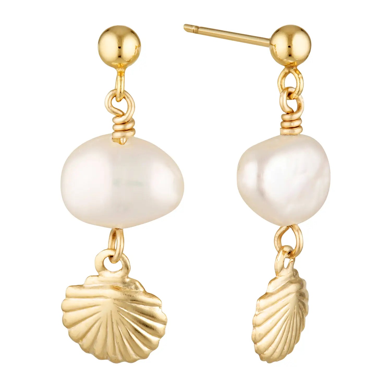 Luma Gold Filled Stud Earrings with Freshwater Pearl and Shell Drop Gold 1 - Australian Jewellery Brand Bowerbird Jewels