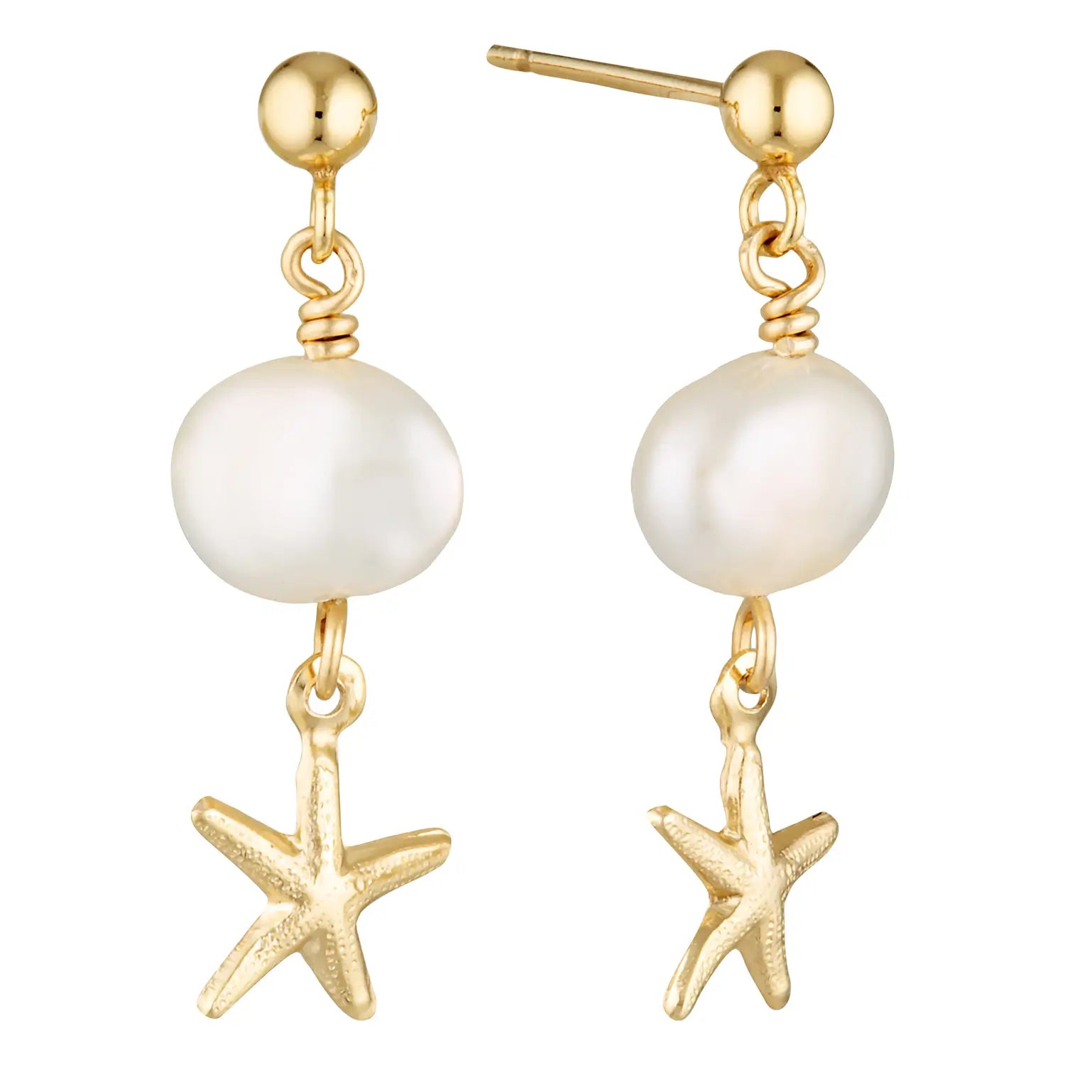 Luma Gold Filled Stud Earrings with Freshwater Pearl and Starfish Drop Gold 1 - Australian Jewellery Brand Bowerbird Jewels