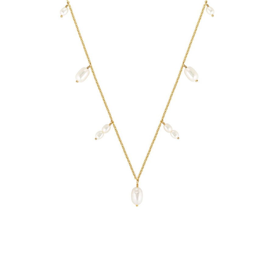 Mara Gold Filled Necklace with Mixed Freshwater Pearl Drops Gold 1 - Bowerbird Jewels - Online Jewellery Store