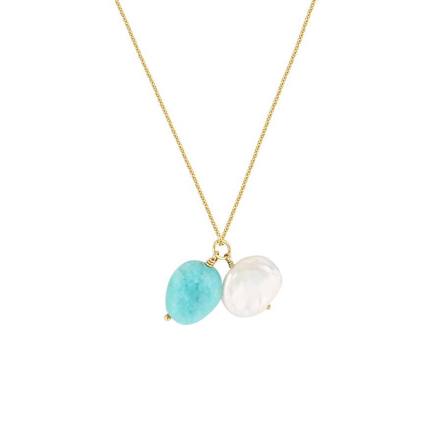 Nahla Gold Filled Necklace with Amazonite and Keshi Pearl Drops Gold 1 - Bowerbird Jewels - Online Jewellery Store