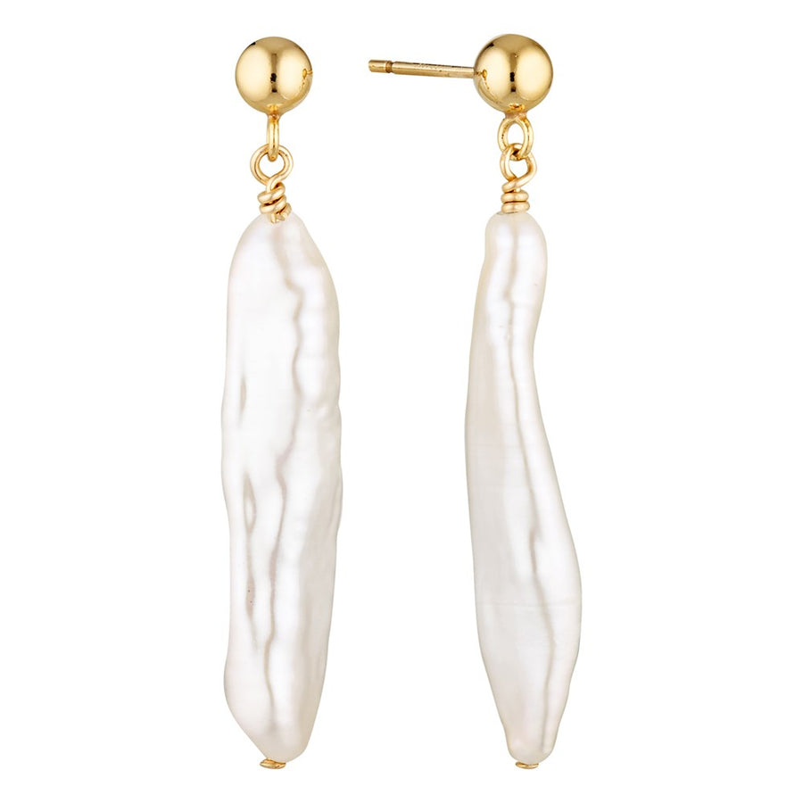 Noor Gold Filled Biwa Pearl Drop Earrings Gold 1 - Bowerbird Jewels - Online Jewellery Store