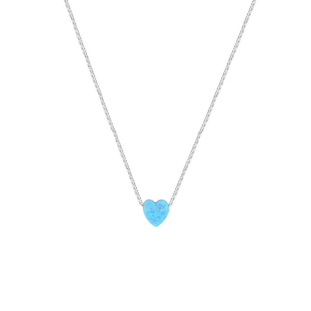 Opalite Heart Necklace Silver 1 - Bowerbird Jewels - Online Jewellery Store