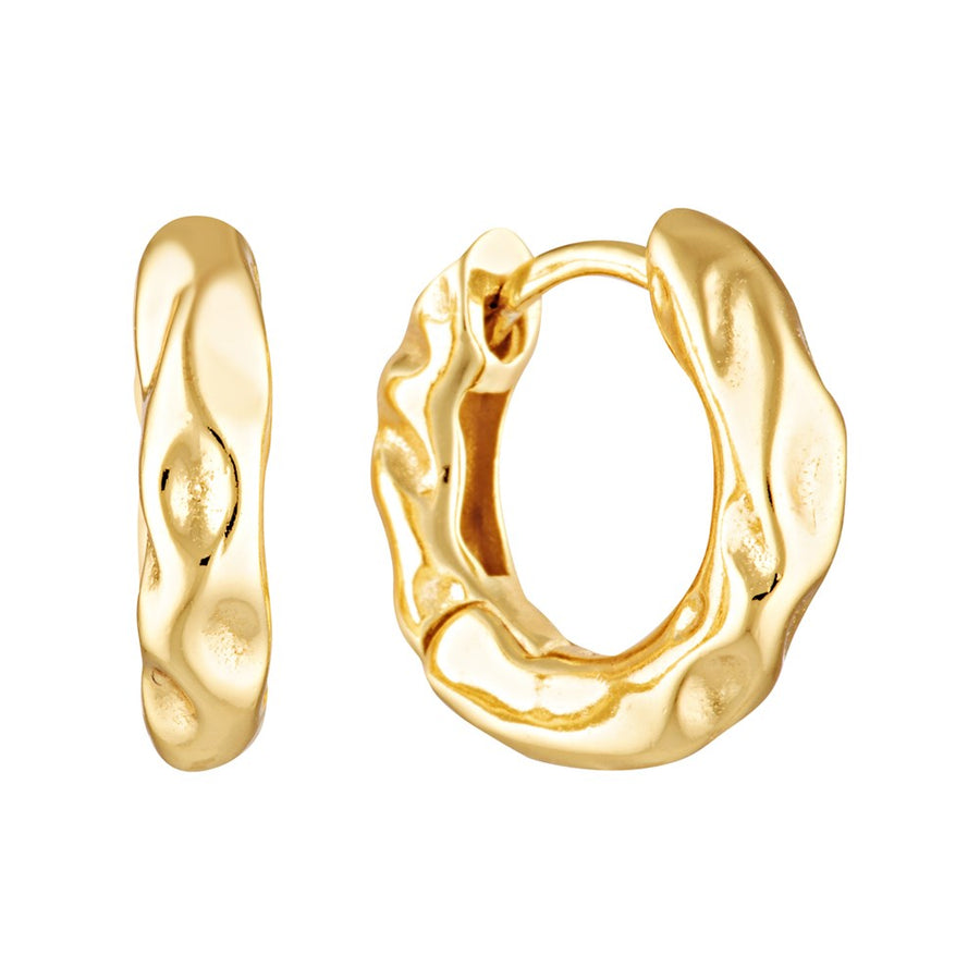 Organic Hoop Huggie Earrings Gold 1 - Bowerbird Jewels - Online Jewellery Store