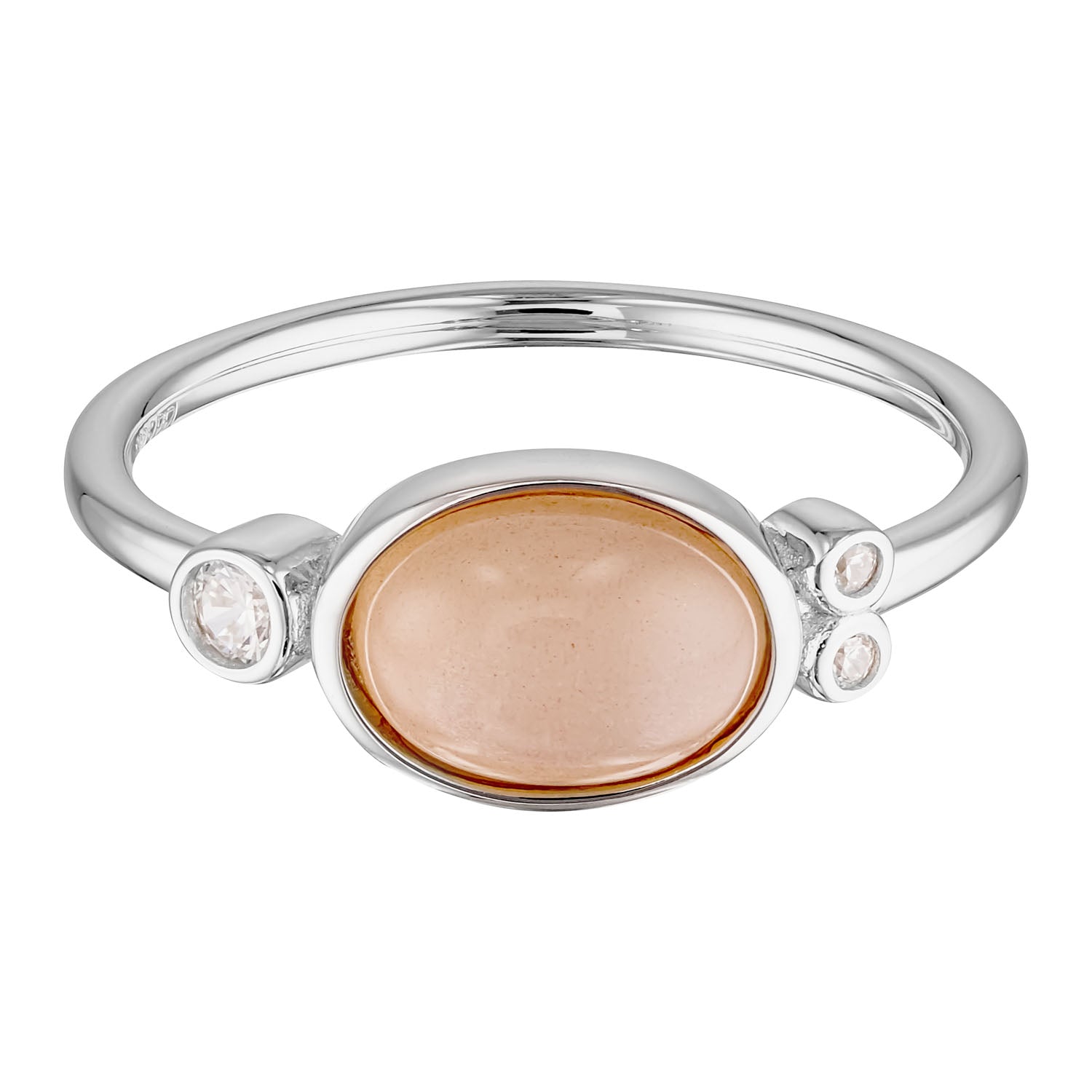 Silver-Leal Peach Moonstone Gemstone Ring in Sterling Silver-Australian Jewellery Brand Bowerbird Jewels