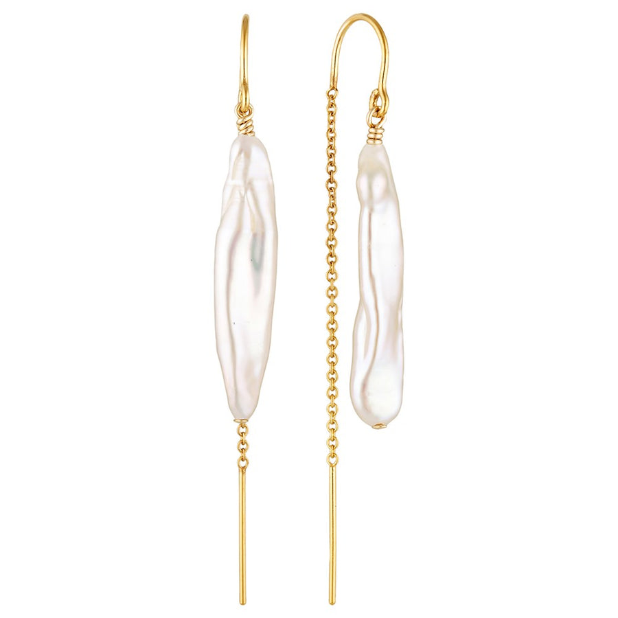 Sola Gold Filled Threader Earrings with Biwa Pearl Drop Gold 1 - Bowerbird Jewels - Online Jewellery Store