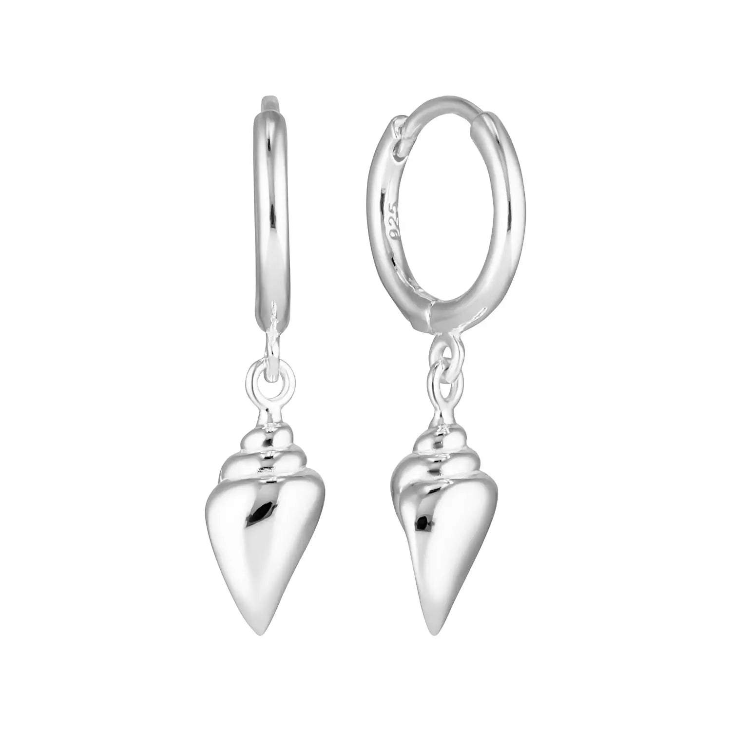 Sterling Silver Huggie Earrings with Conch Shell Charm Silver 1 - Australian Jewellery Brand Bowerbird Jewels