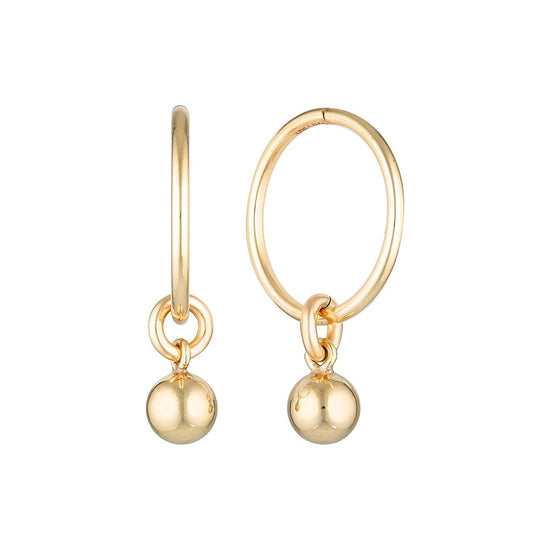Gold Bead Drop Fine Hoop Earrings - Bowerbird Jewels - Online Jewellery Stores