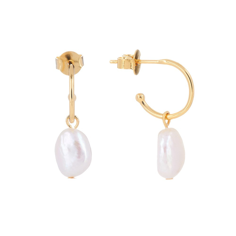 Arcane Pearl Drop Hoop Earrings Gold 1 -Bowerbird Jewels - Online Jewellery Stores 