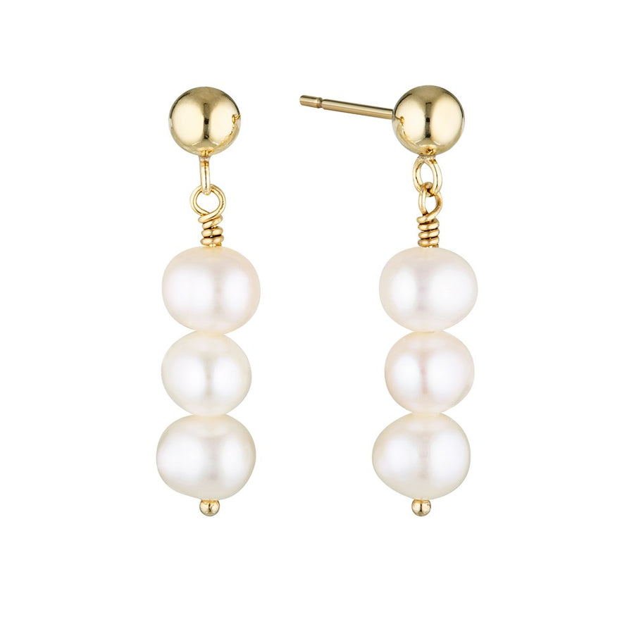 Triple Pearl Drop Stud Earrings Gold 1 - Bowerbird Jewels - Online Jewellery Store