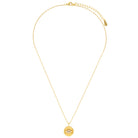 Gold necklace with a small pendant on a white background