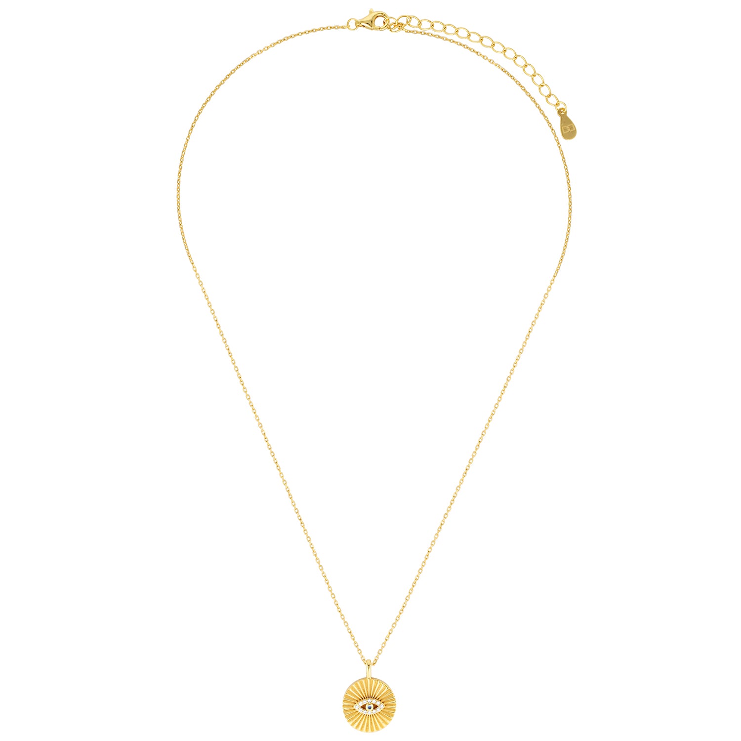 Gold necklace with a small pendant on a white background