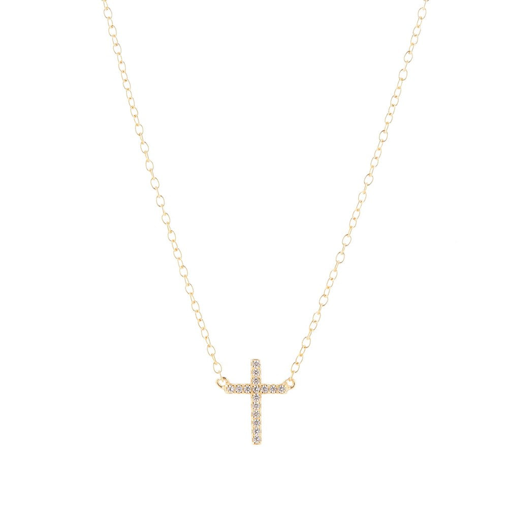 Dainty Yellow Gold Cubic Zirconia Cross Necklace and Bracelet