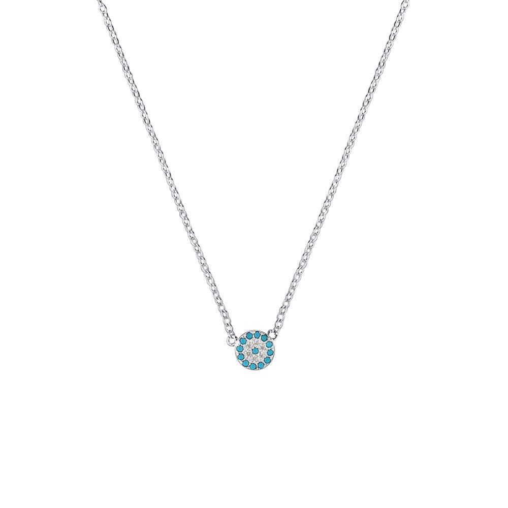 Silver Evil Eye Necklace and Bracelet Set - Turquoise Blue