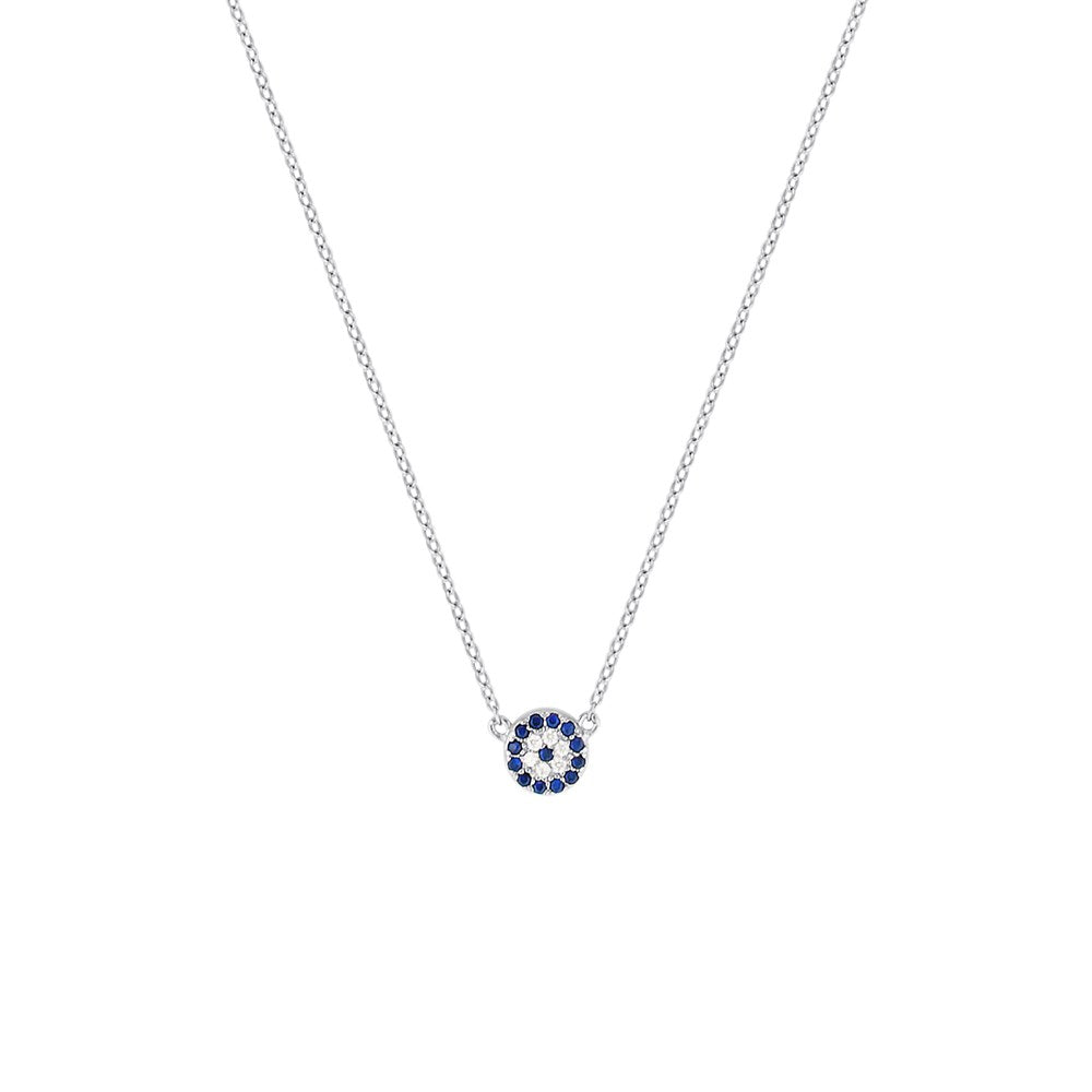 Sterling Silver Evil Eye Necklace and Bracelet Set - Dark Blue