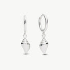 Conch Shell sterling Silver drop huggie earrings on cream background