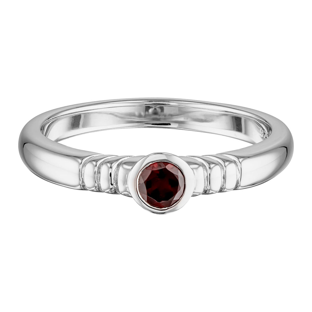 Round Bezel Set Garnet Ring in Sterling Silver