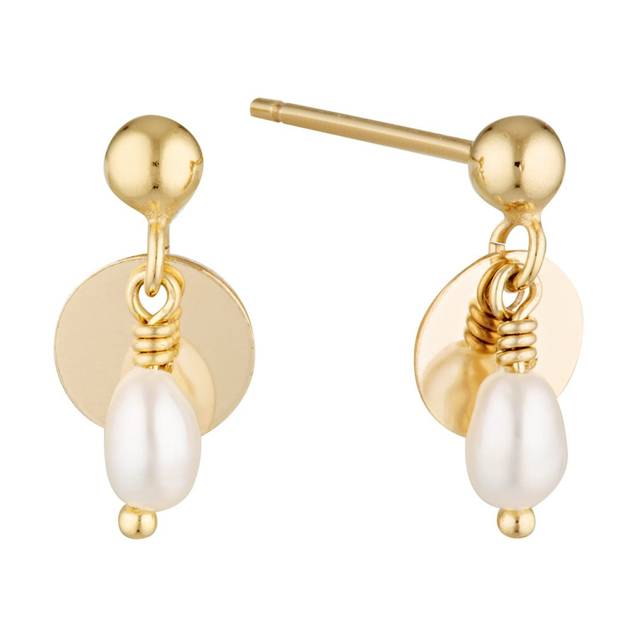 14K Gold Filled Pearl and Disc Drop Earrings Gold 1 - Bowerbird Jewels - Online Jewellery Store