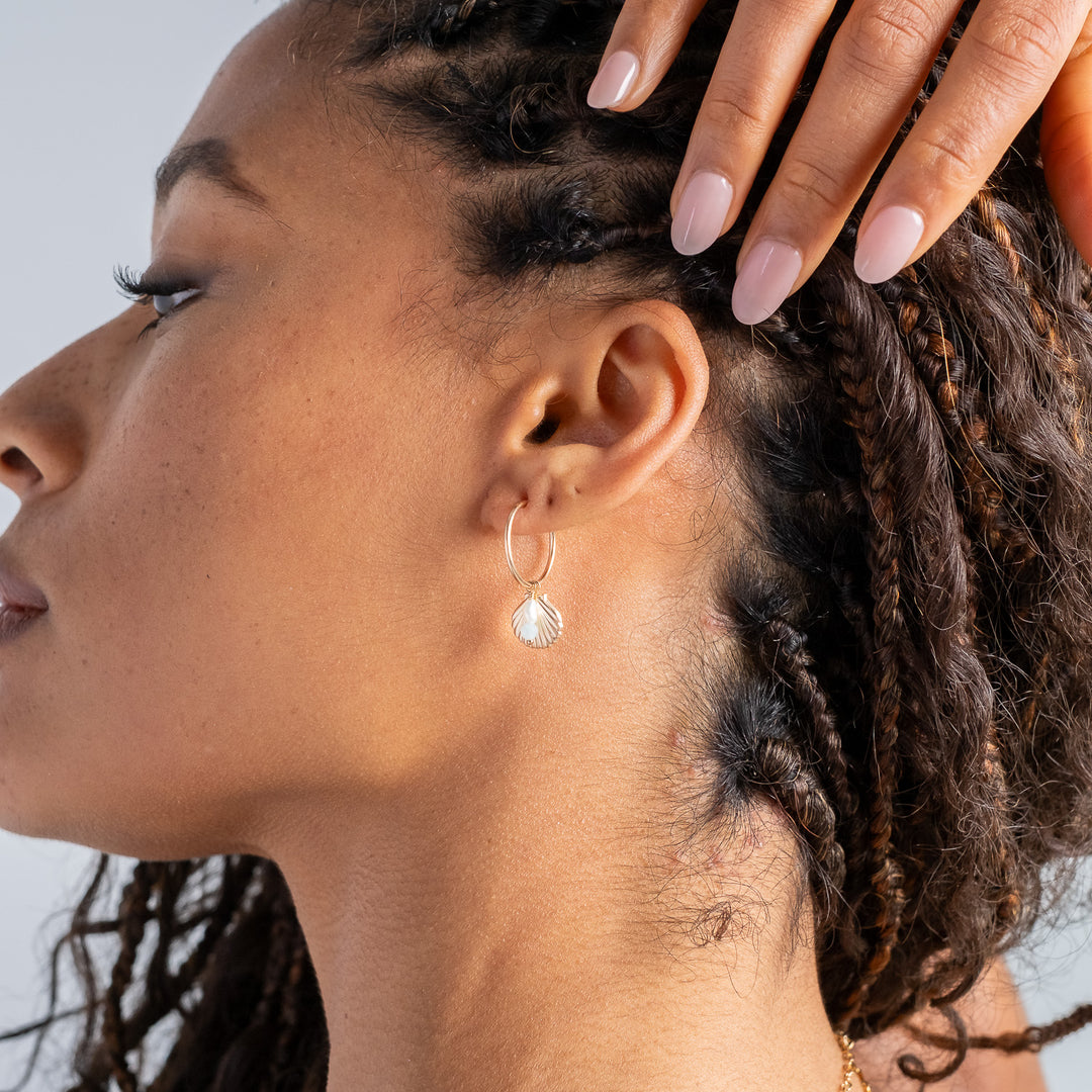 Gold Shell Charm Hoop Earrings