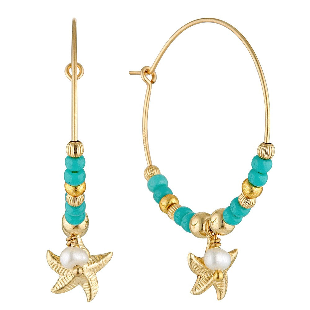 Seashore Gold and Pearl Hoop Earrings