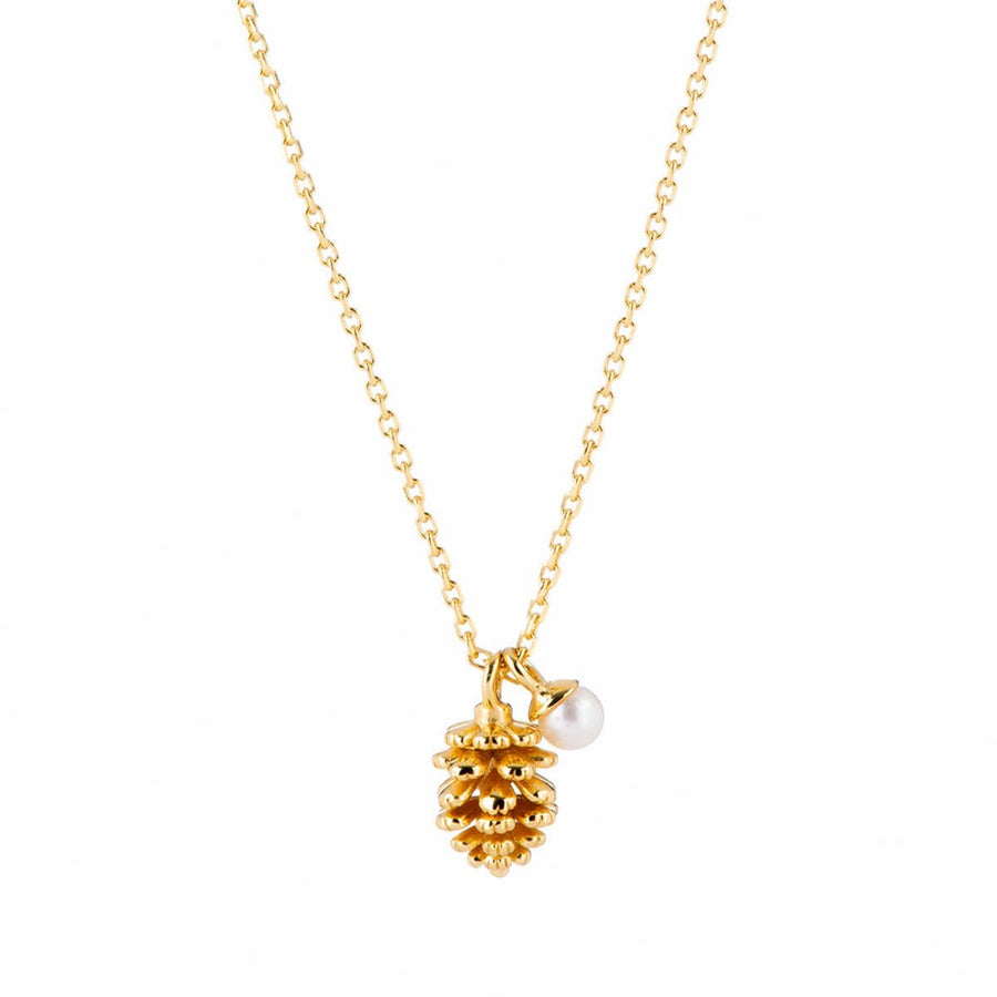 Acorn and Pearl Charm Necklace Gold 1 - Bowerbird Jewels - Online Jewellery Store