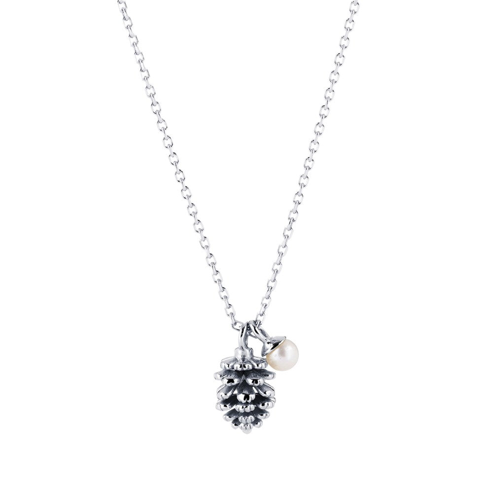 Acorn and Pearl Charm Necklace Silver 1 - Bowerbird Jewels - Online Jewellery Store