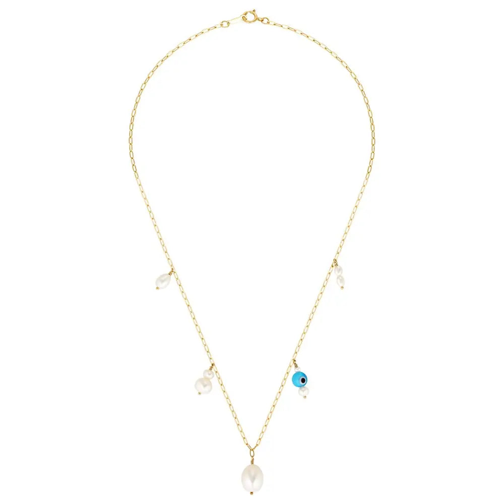 Alba Gold Filled Necklace with Evil Eye and Pearl Drops Gold 2 - Australian Jewellery Brand Bowerbird Jewels

