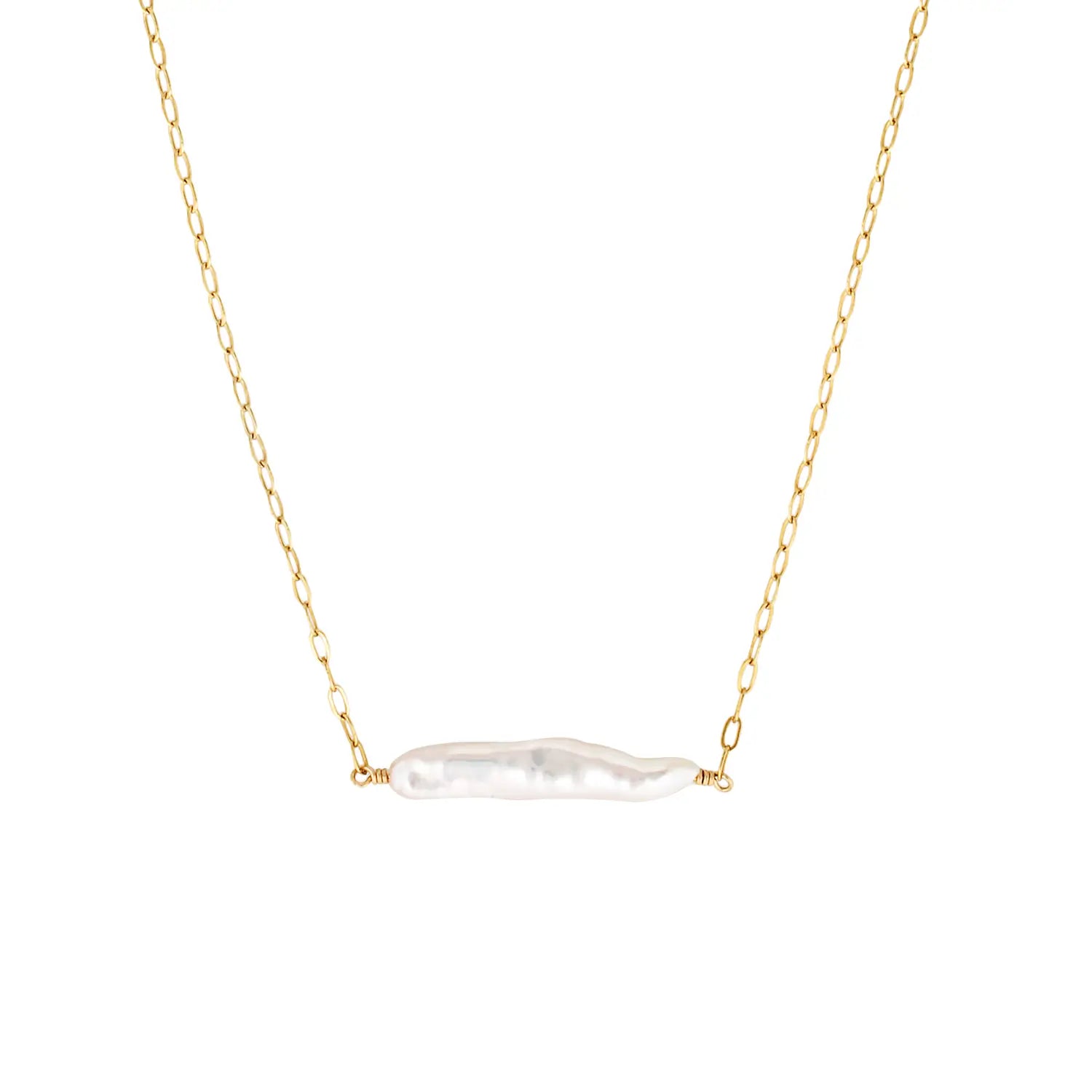 Aluna Gold Filled Necklace with Horizontal Biwa Pearl Gold 1 - Australian Jewellery Brand Bowerbird Jewels