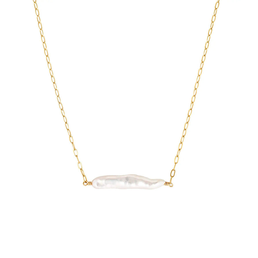 Aluna Gold Filled Necklace with Horizontal Biwa Pearl Gold 1 - Australian Jewellery Brand Bowerbird Jewels