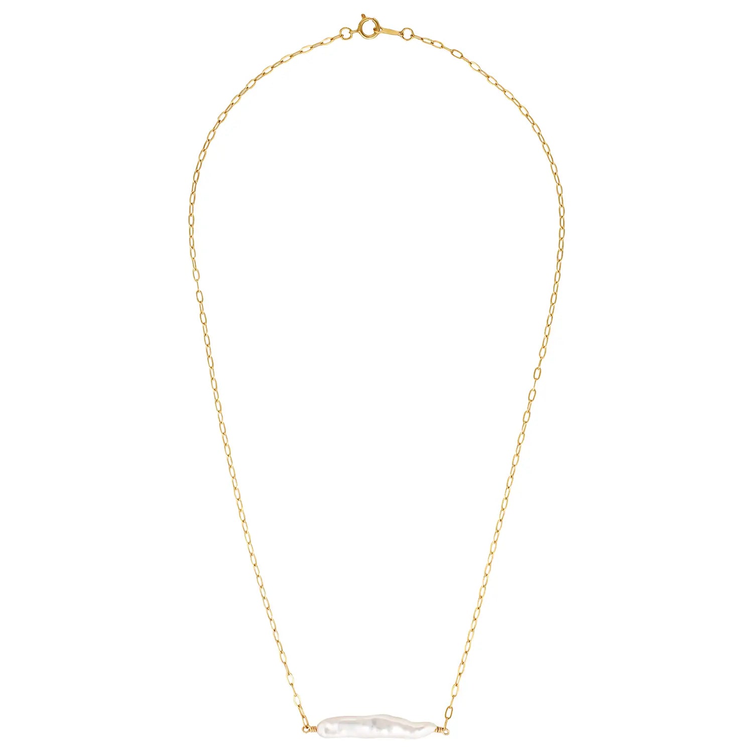 Aluna Gold Filled Necklace with Horizontal Biwa Pearl Gold 2 - Australian Jewellery Brand Bowerbird Jewels