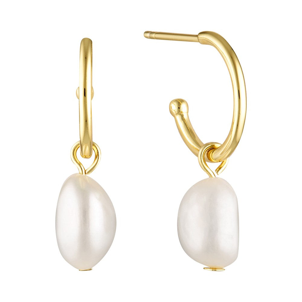 Arcane Pearl Drop Hoop Earrings Gold 1 - Australian Jewellery Brand Bowerbird Jewels