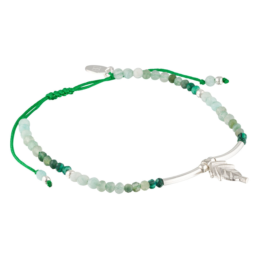 Aurora Beaded Gemstone Stacking Bracelet with Silver Leaf Charm-Australian Jewellery Brand Bowerbird Jewels