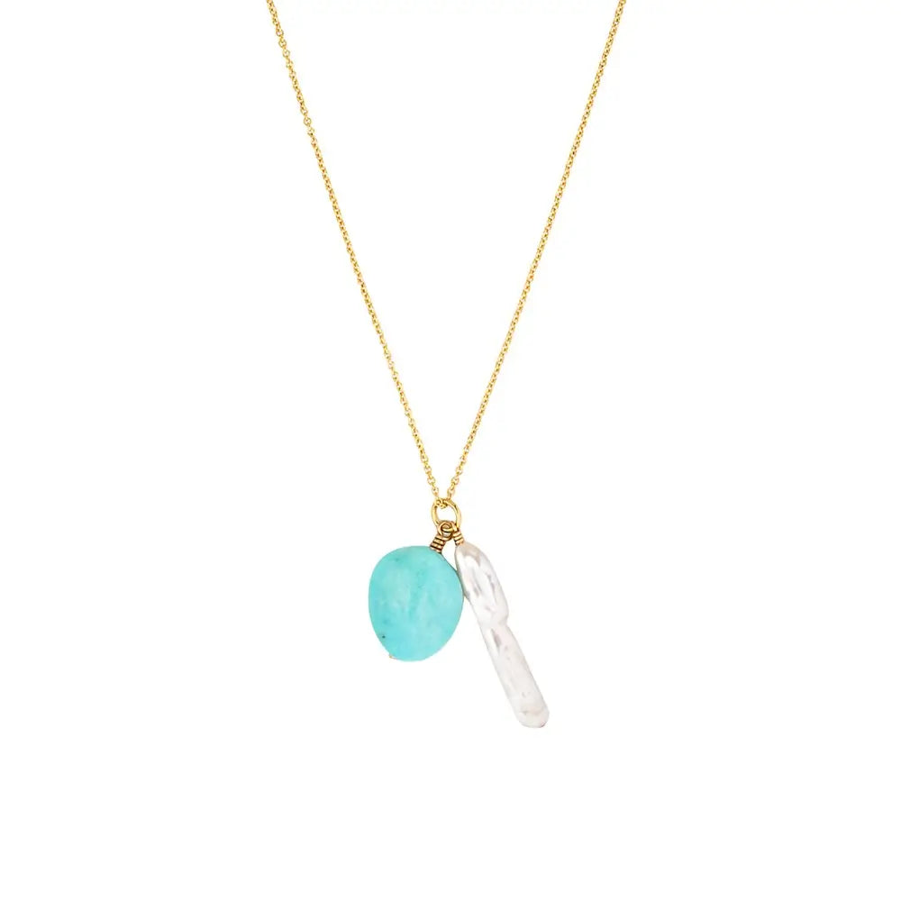 Ayla Gold Filled Necklace with Amazonite & Biwa Pearl Gold 2 - Australian Jewellery Brand Bowerbird Jewels