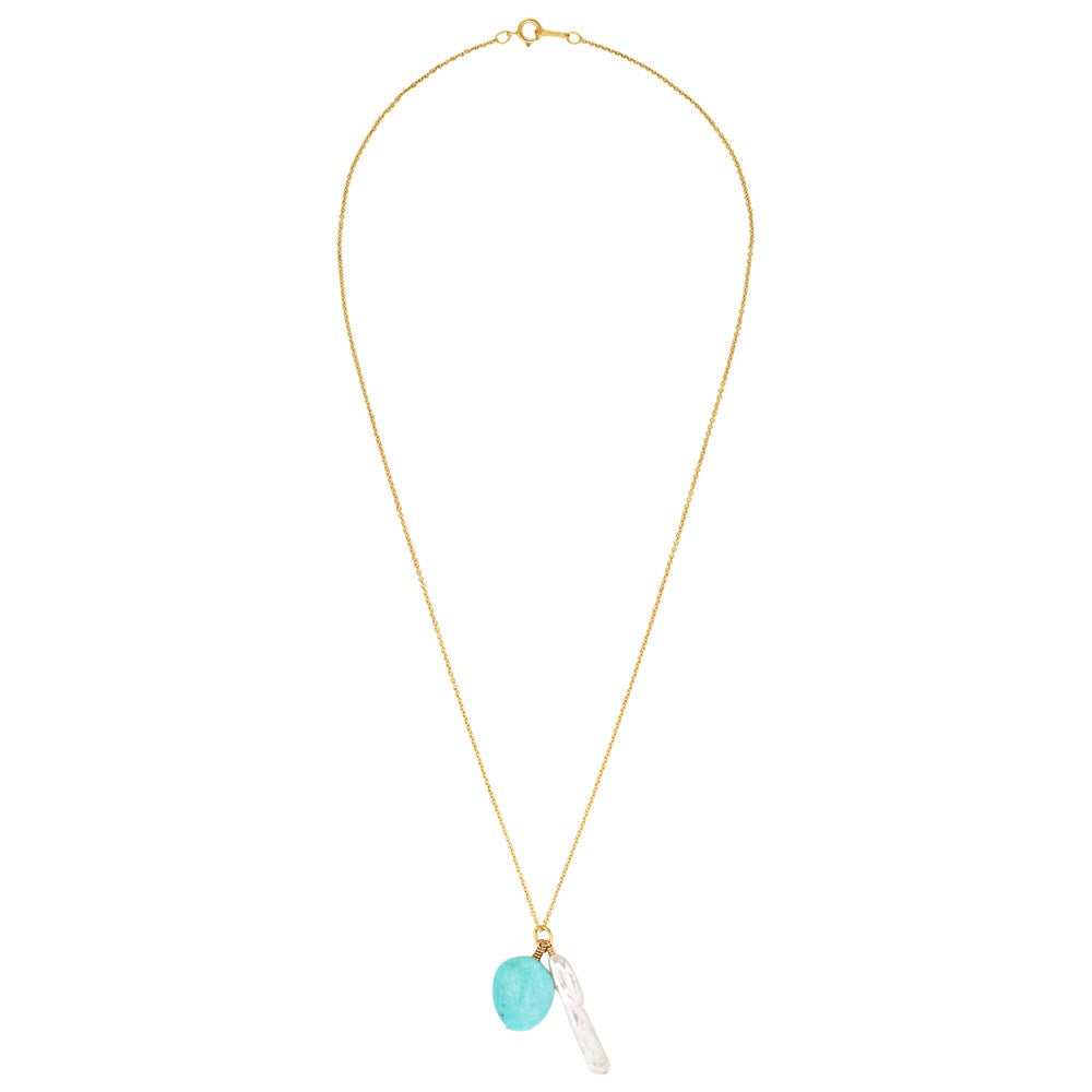 Ayla Gold Filled Necklace with Amazonite and Biwa Pearl Drops Gold 3 - Bowerbird Jewels - Online Jewellery Store