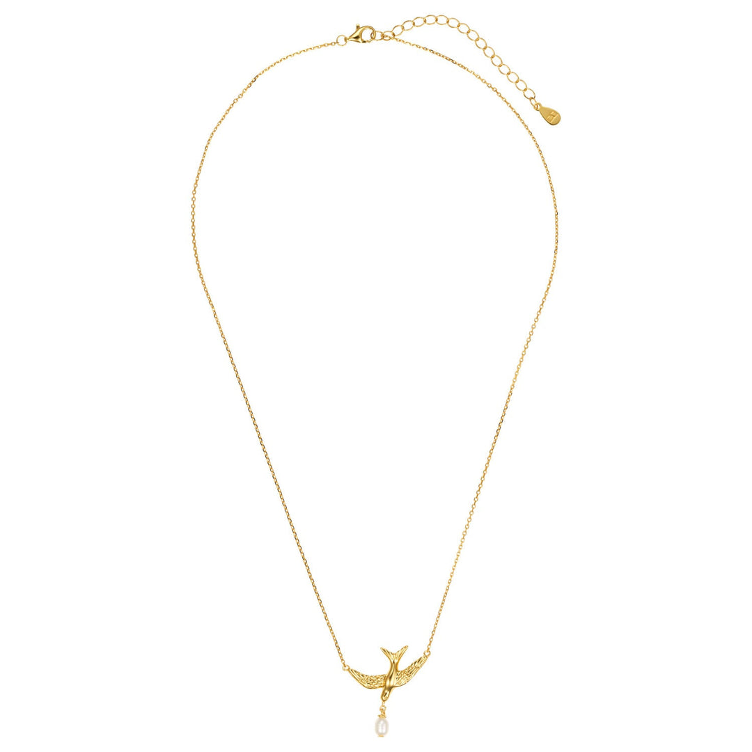 Bluebird and Pearl Necklace in Sterling Silver or Gold2 in Gold - Australian Jewellery Brand Bowerbird Jewels