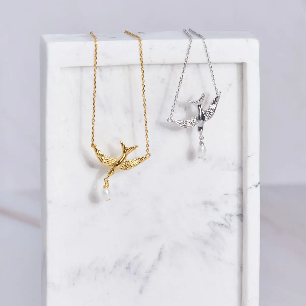 Bluebird and Pearl Necklace in Sterling Silver or Gold 1 - on lay Australian Jewellery Brand Bowerbird Jewels
