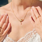 Bluebird and Pearl Necklace in Sterling Silver or Gold 2 on model- Australian Jewellery Brand Bowerbird Jewels
