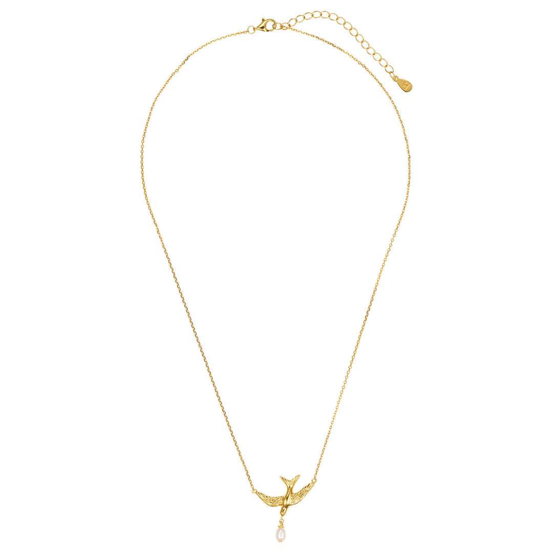 Bluebird and pearl necklace in gold full photo-Australian Jewellery Brand Bowerbird Jewels