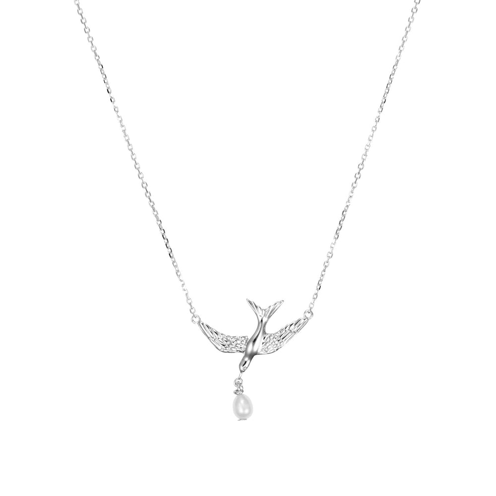 Bluebird and pearl necklace in silver close up -Australian Jewellery Brand Bowerbird Jewels