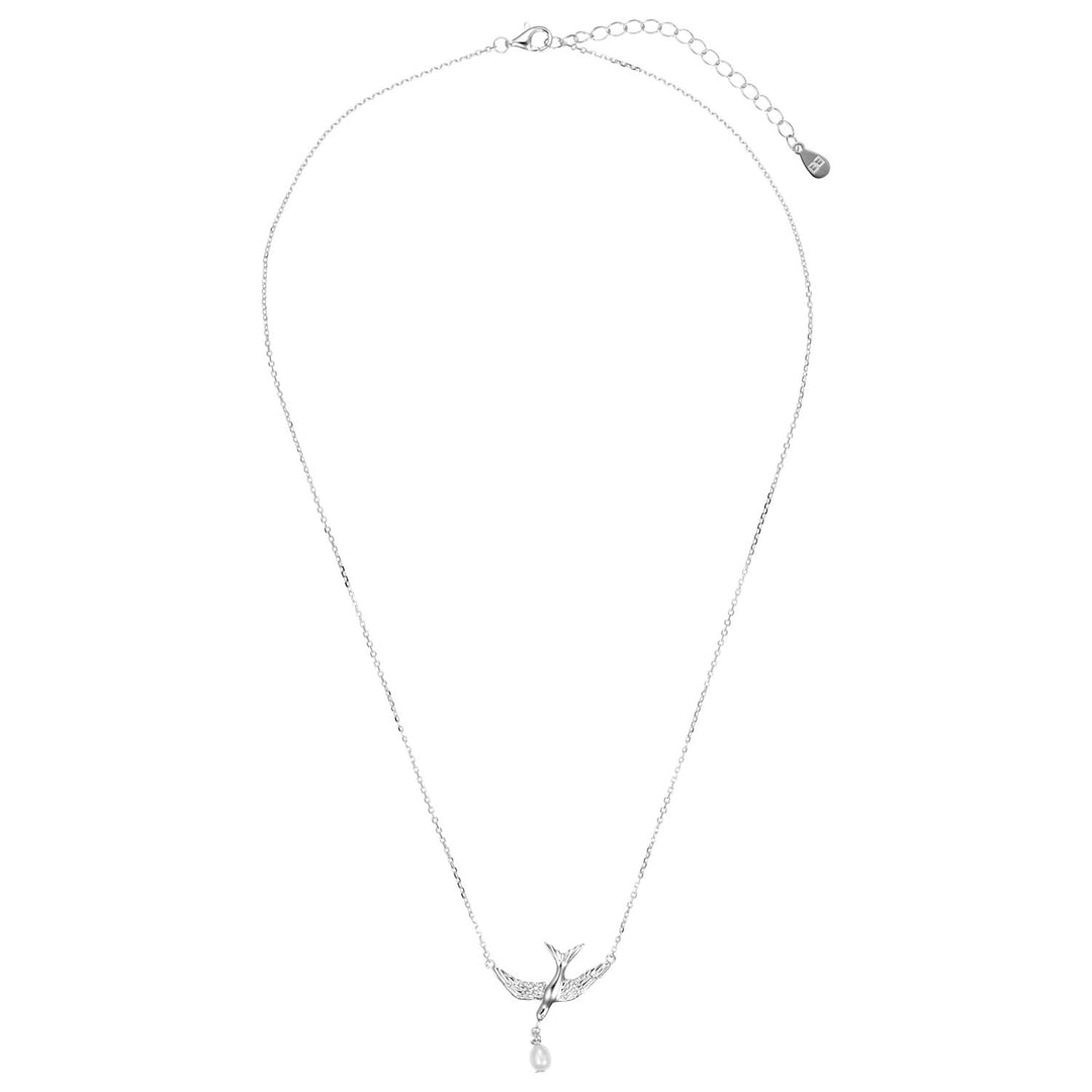 Bluebird and pearl necklace in silver full photo-Australian Jewellery Brand Bowerbird Jewels