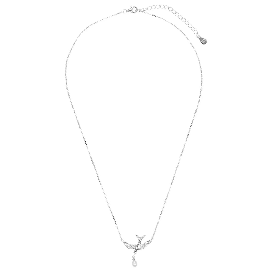 Bluebird and Pearl Necklace in Sterling Silver or Gold Silver 2 - Australian Jewellery Brand Bowerbird Jewels
