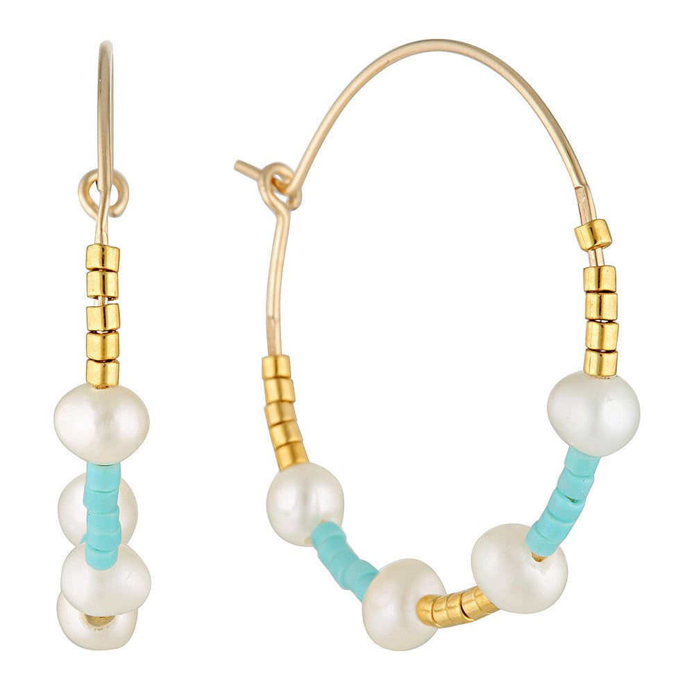 Cloudberry Gold Pearl Hoop Earrings