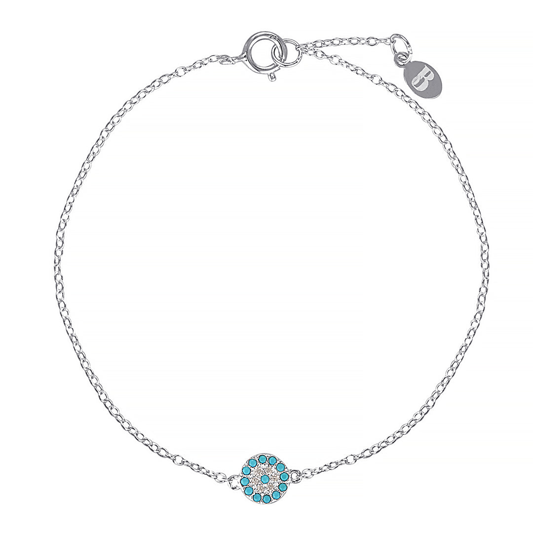 Silver Evil Eye Necklace and Bracelet Set - Turquoise Blue